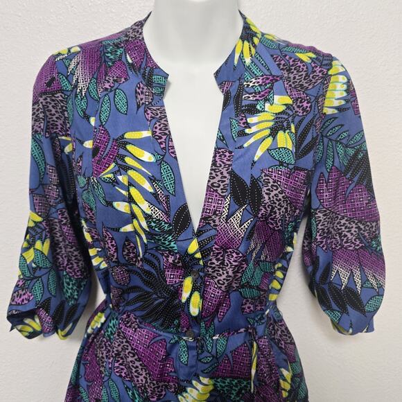 ZOA New York Leaf Shirt Dress Size XS Floral Purple Tropical Beachy Vacation - Picture 5 of 12